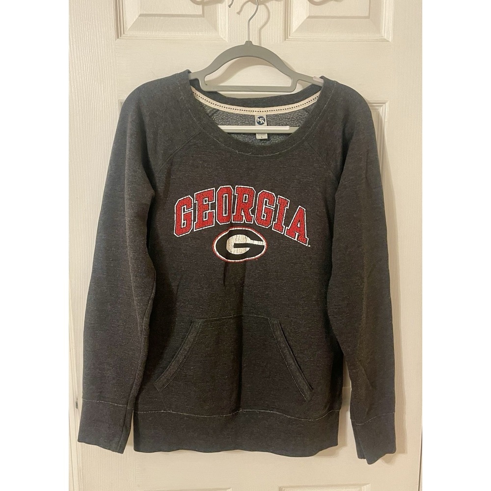 New Agenda Ga Bulldog  Crewneck Sweatshirt Pullover Gray Graphic Size Large